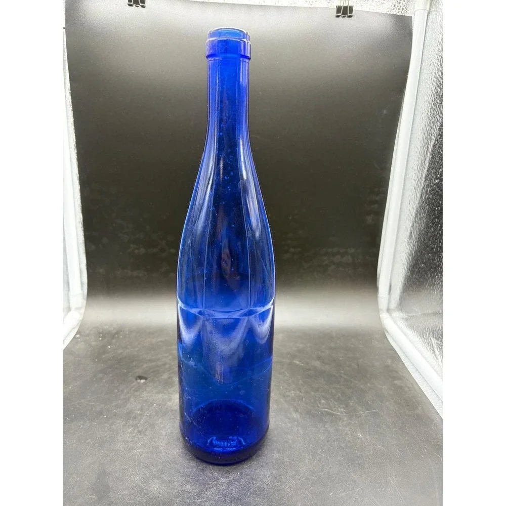 Vintage Cobalt Blue Glass Wine Bottle 750ml Tall Slender Decorative Bud Vase
